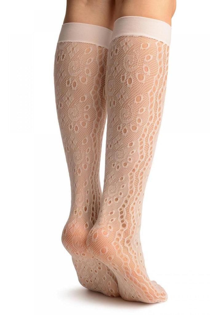 Liss Kiss White Swirls & Dimonds Lace Socks Knee High - Socks