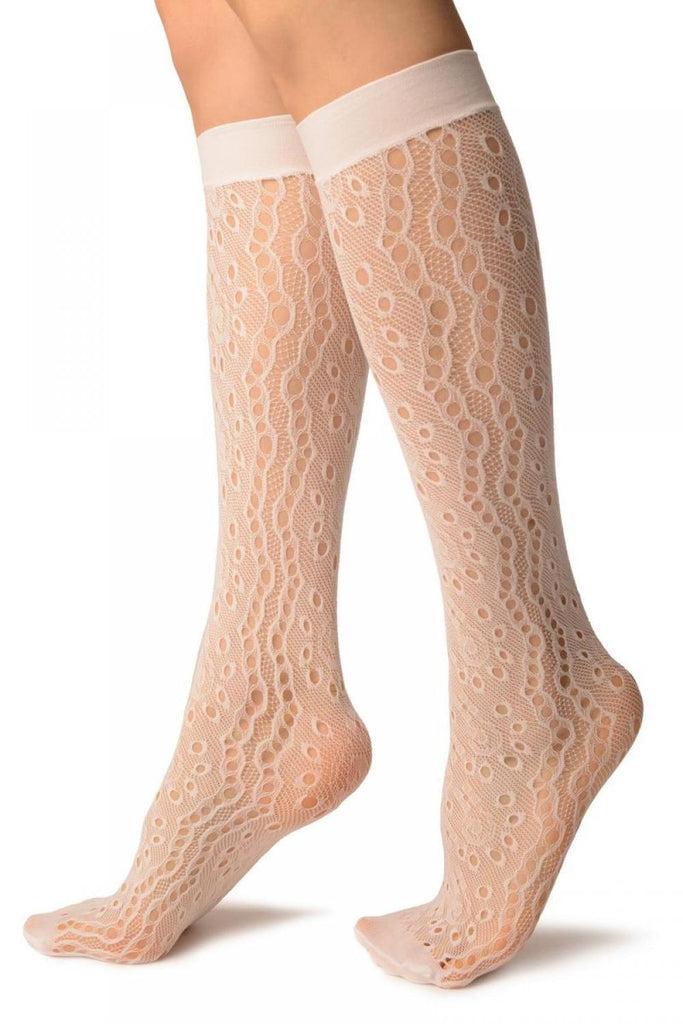 Liss Kiss White Swirls & Dimonds Lace Socks Knee High - Socks