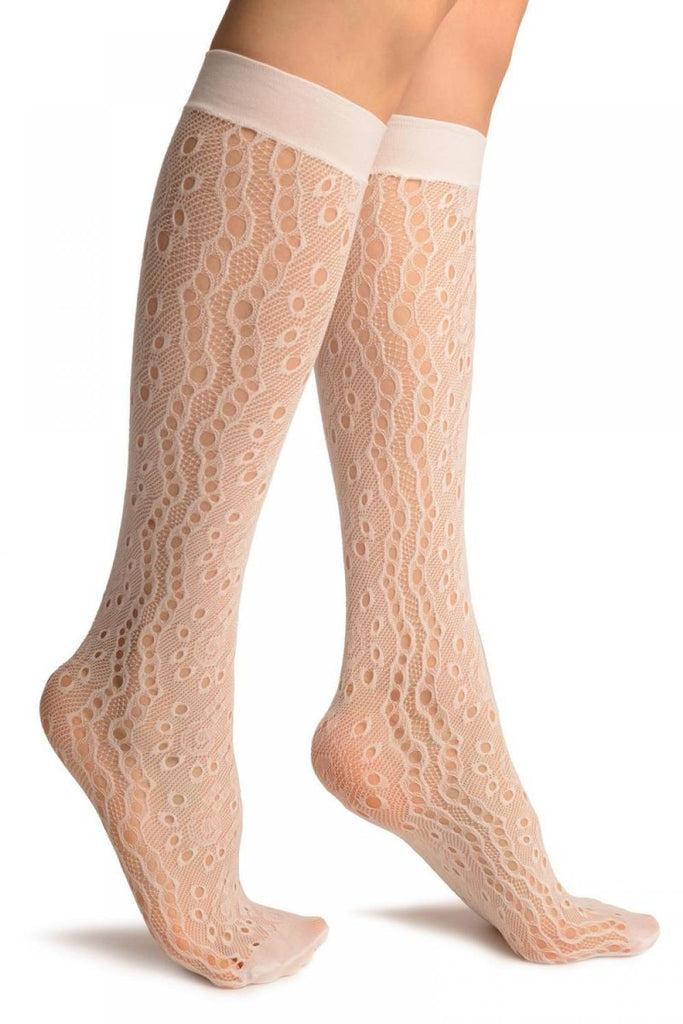 liss kiss White Swirls & Dimonds Lace Socks Knee High - Socks