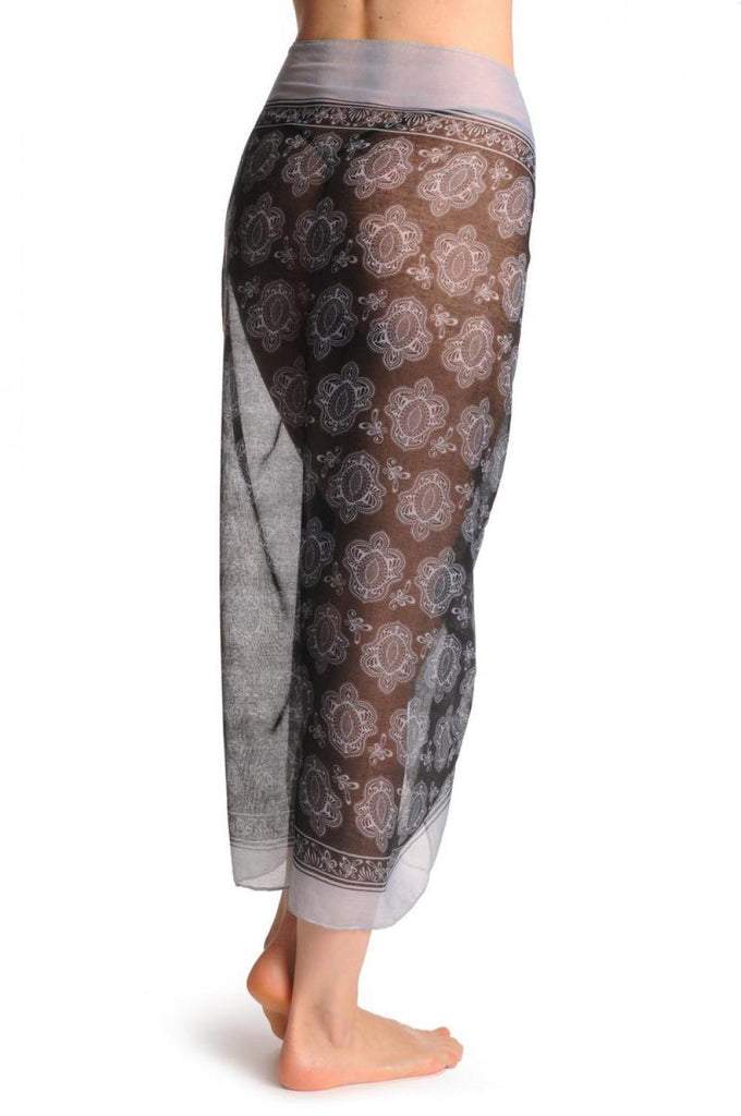 Liss Kiss White Turkish Flowers On Black Unisex Scarf & Beach Sarong - Scarf
