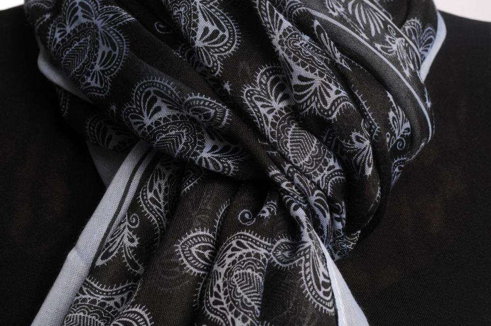 Liss Kiss White Turkish Flowers On Black Unisex Scarf & Beach Sarong - Scarf