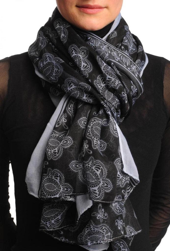 liss kiss White Turkish Flowers on Black Unisex Scarf & Beach Sarong - Scarf