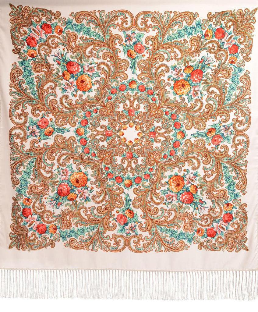 Liss Kiss White "Tzarsky" Slavonic Russian Folk Style Shawl - Scarf