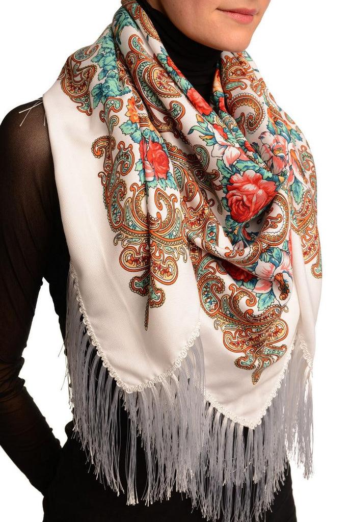 Liss Kiss White "Tzarsky" Slavonic Russian Folk Style Shawl - Scarf