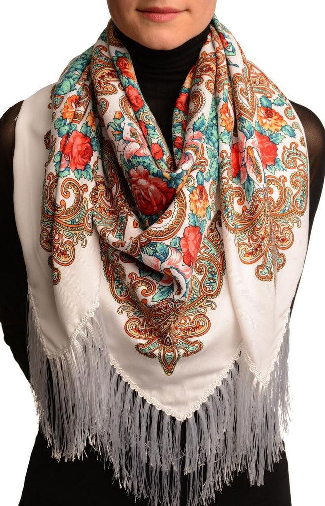 liss kiss White "Tzarsky" Slavonic Russian Folk Style Shawl - Scarf