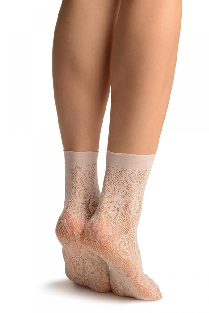 Liss Kiss White Versailles Lace Socks Ankle High - Socks