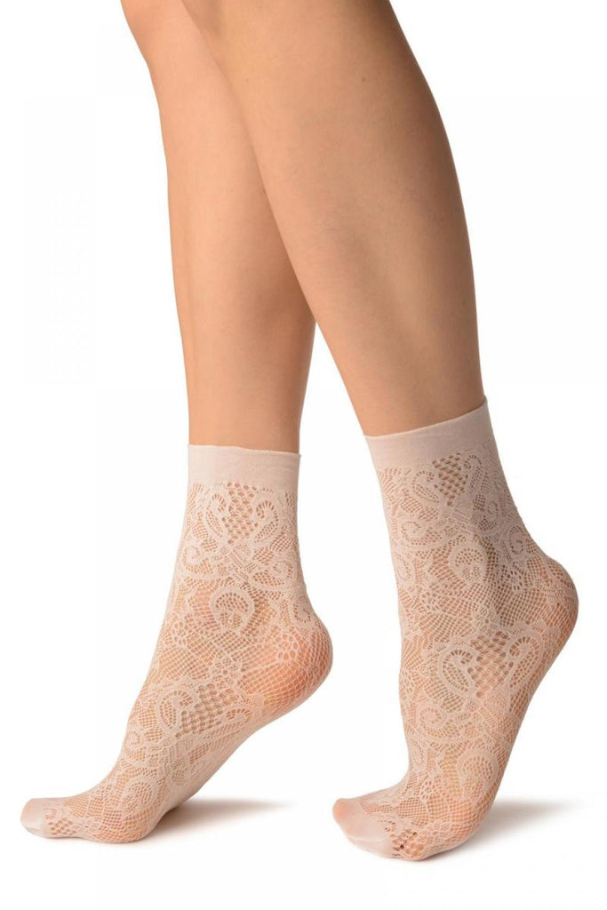 Liss Kiss White Versailles Lace Socks Ankle High - Socks