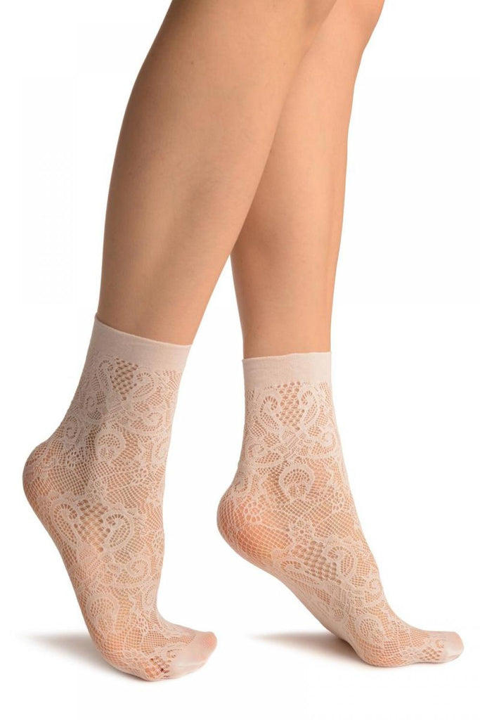 Liss Kiss White Versailles Lace Socks Ankle High - Socks