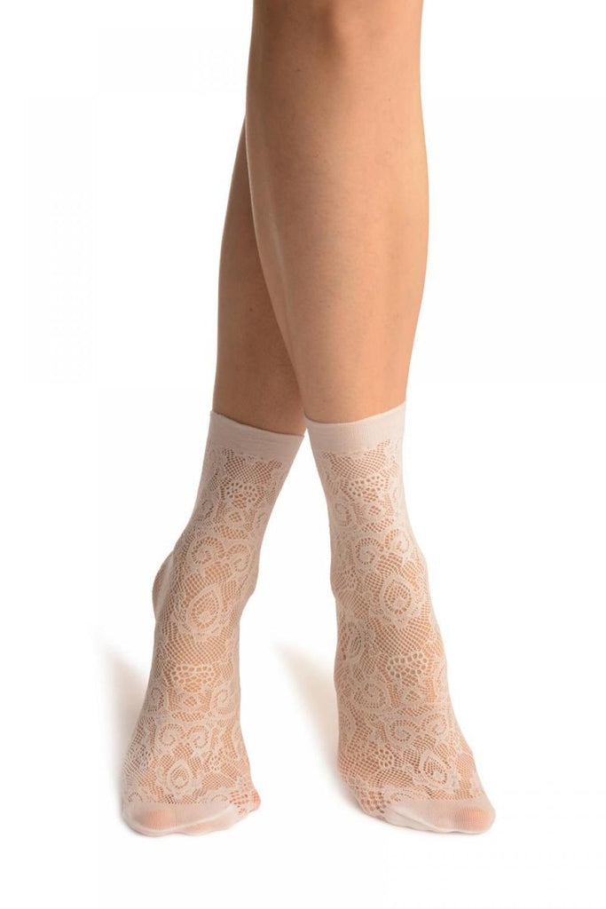 liss kiss White Versailles Lace Socks Ankle High - Socks