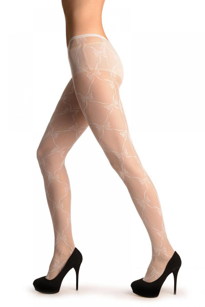 Liss Kiss White Vintage Lace With Joining Bows & Seam (Petite) - Tights