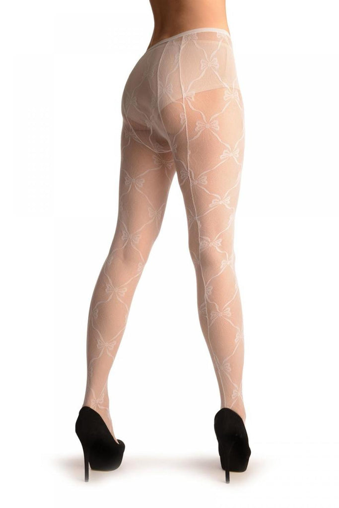 Liss Kiss White Vintage Lace With Joining Bows & Seam (Petite) - Tights