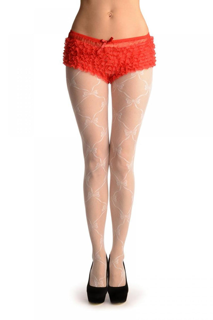 liss kiss White Vintage Lace With Joining Bows & Seam (Petite) - Tights