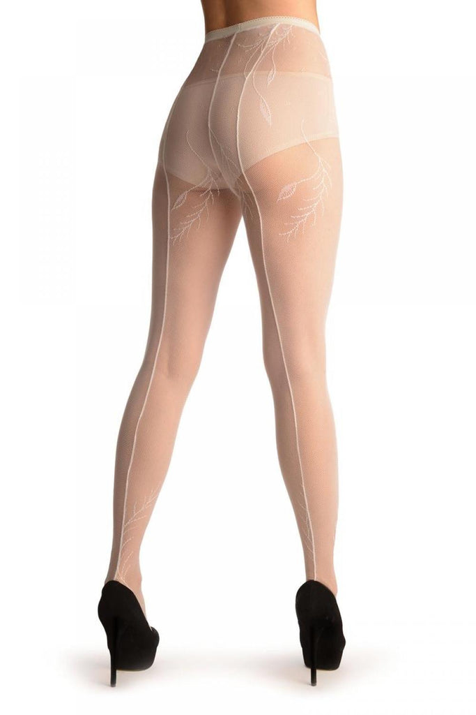 Liss Kiss White Vintage Lace With Leaves & Seam (Petite) - Tights