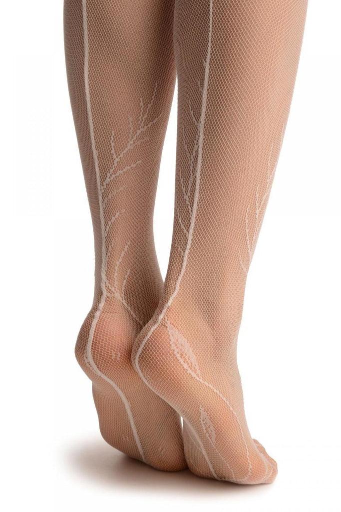 Liss Kiss White Vintage Lace With Leaves & Seam (Petite) - Tights