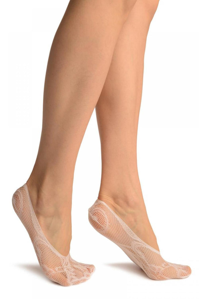 Liss Kiss White Violet Flowers Lace Footies - Footsies Socks
