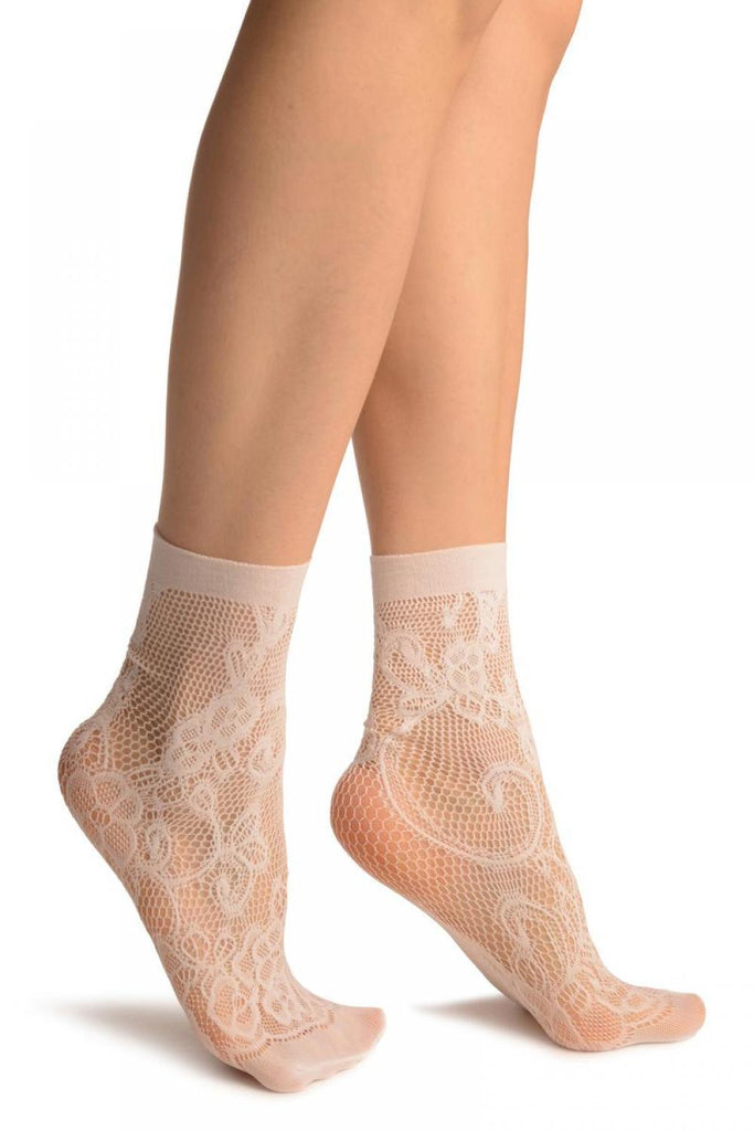 liss kiss White Violet Flowers Lace Socks Ankle High - Socks