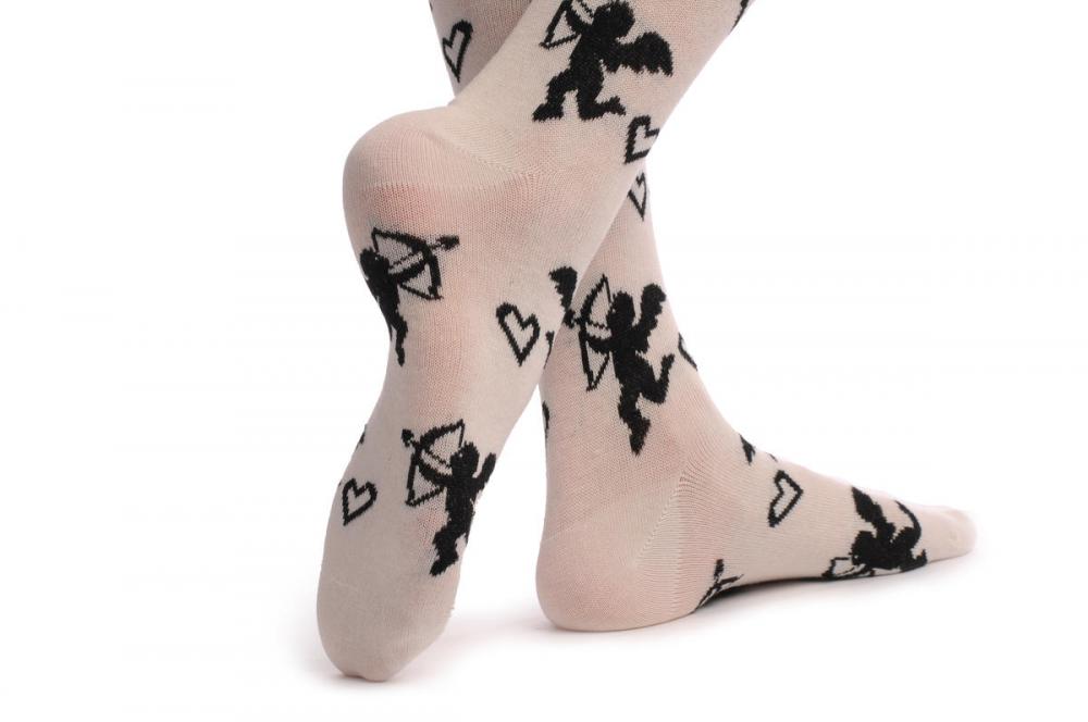 Liss Kiss White With Black Cupid Angels - Over The Knee Socks