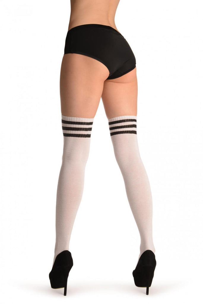 Liss Kiss White With Black Striped Top - Over The Knee Socks