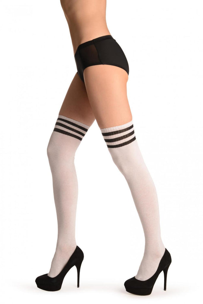 Liss Kiss White With Black Striped Top - Over The Knee Socks