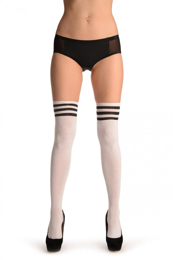 liss kiss White With Black Striped Top - Over The Knee Socks