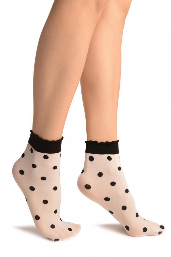liss kiss White With Black Woven Polka Dots Ankle High Socks - Socks