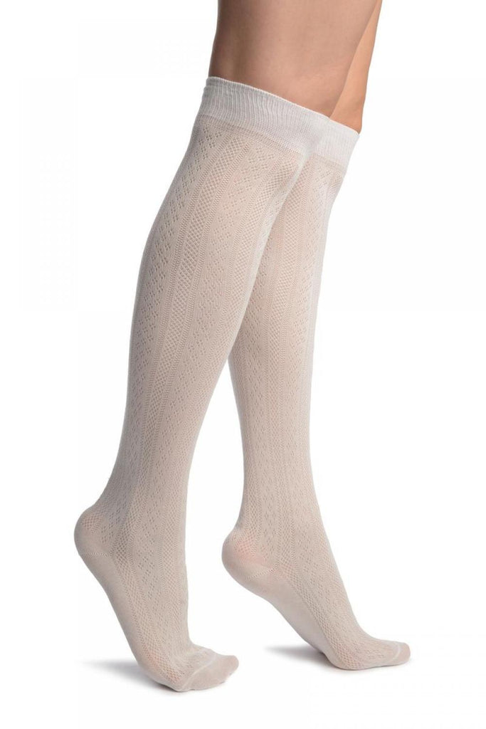 liss kiss White With Crocheted Stripes Knee High Socks - Socks