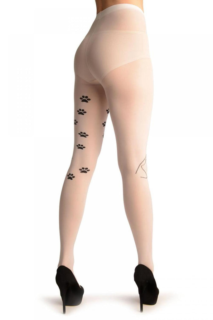 Liss Kiss White With Cute Cat Looking At Wish - Tights