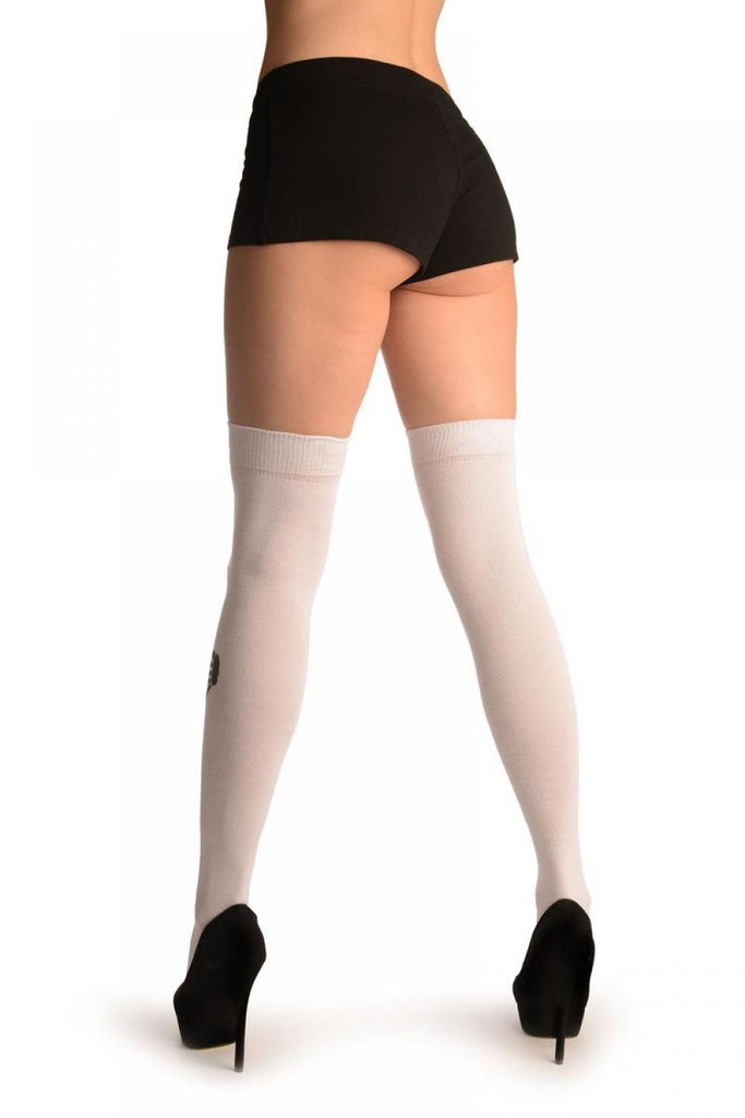 Liss Kiss White With Cute Hugging Skeleton (Halloween) - Over The Knee Socks