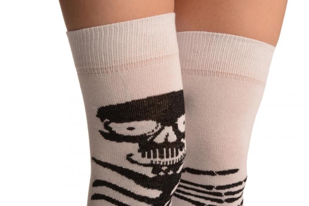 Liss Kiss White With Cute Hugging Skeleton (Halloween) - Over The Knee Socks