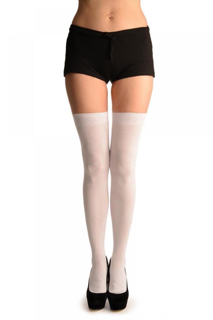 Liss Kiss White With Dark Blue Satin Bows At The Back - Over The Knee Socks