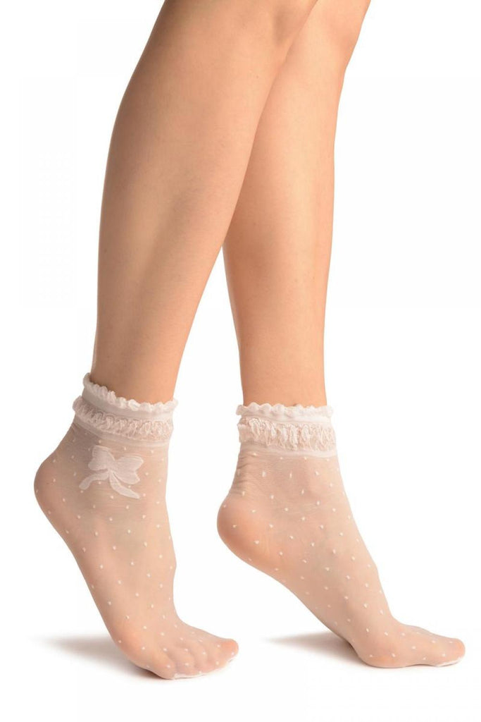 liss kiss White With Dots & Bow Comfort Top Ankle High Socks - Socks