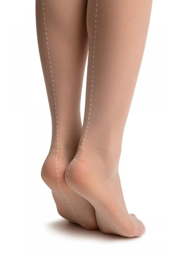 Liss Kiss White With Dotted Seam & Lilac Floral Silicon Lace - Hold Ups