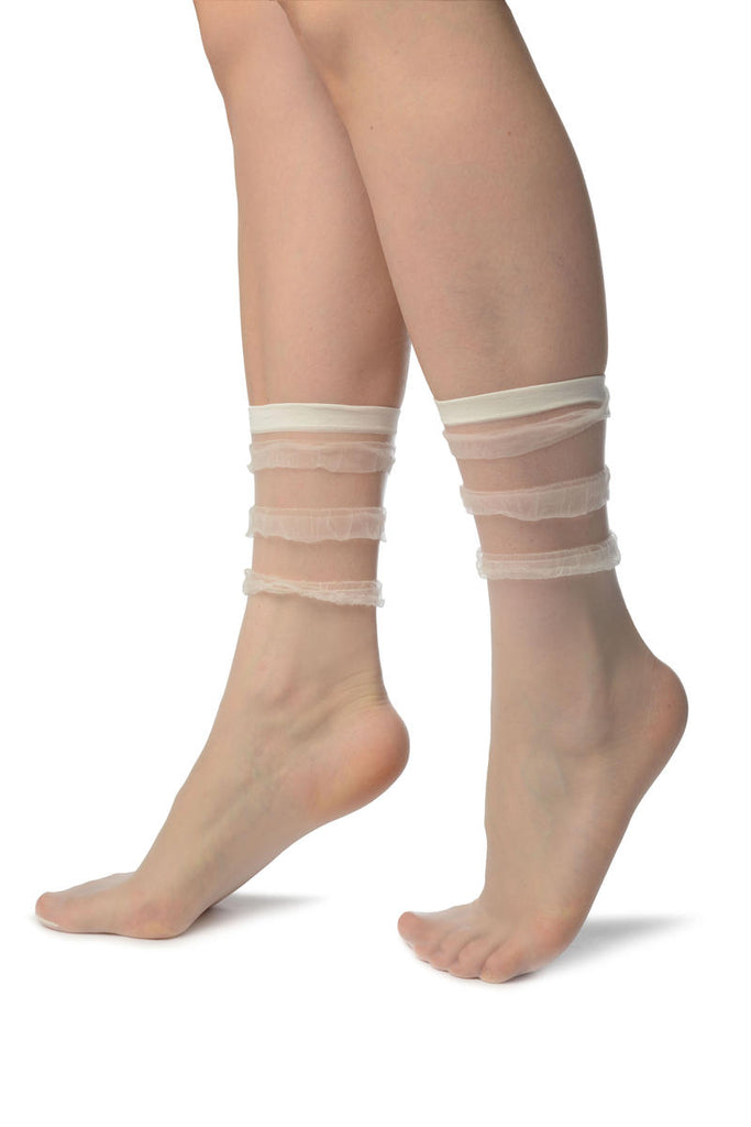 Liss Kiss White With Elegant Frills Ankle High Socks - Socks