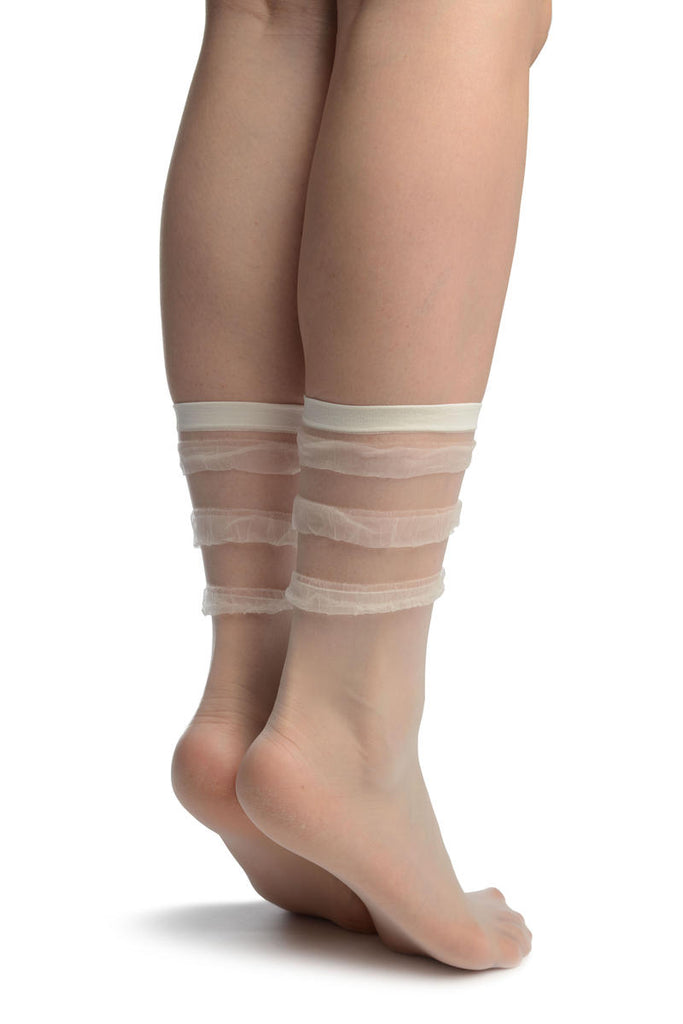 Liss Kiss White With Elegant Frills Ankle High Socks - Socks