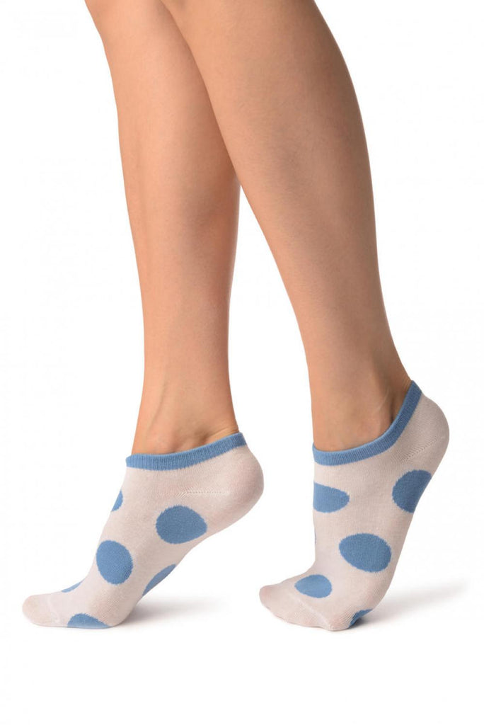 Liss Kiss White With Large Blue Polka Dot Footies Socks - Footsies Socks