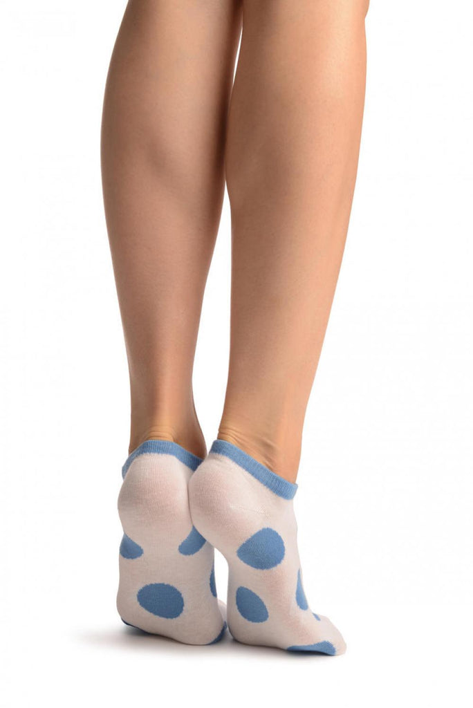 Liss Kiss White With Large Blue Polka Dot Footies Socks - Footsies Socks