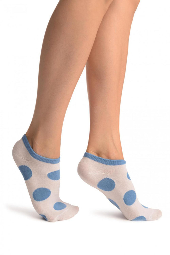 liss kiss White With Large Blue Polka Dot Footies Socks - Footsies Socks