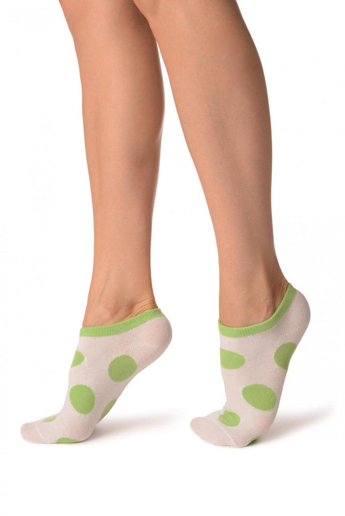 Liss Kiss White With Large Green Polka Dot Footies Socks - Footsies Socks