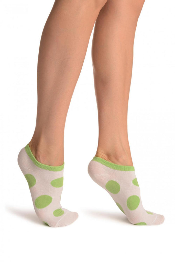 liss kiss White With Large Green Polka Dot Footies Socks - Footsies Socks