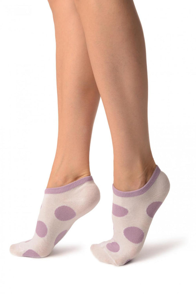 Liss Kiss White With Large Purple Polka Dot Footies Socks - Footsies Socks