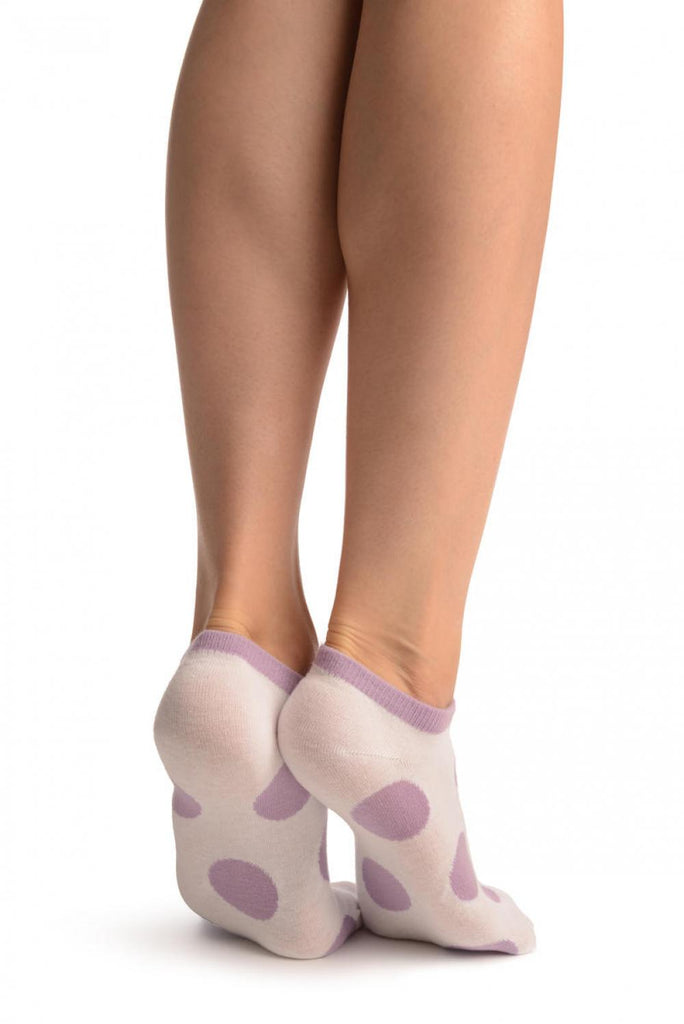Liss Kiss White With Large Purple Polka Dot Footies Socks - Footsies Socks