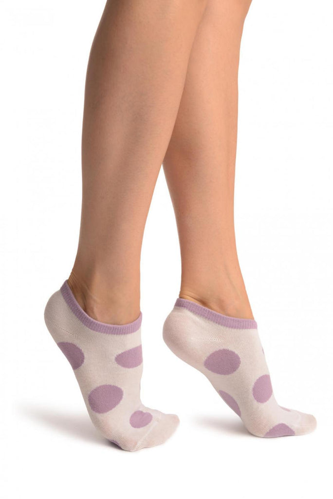 liss kiss White With Large Purple Polka Dot Footies Socks - Footsies Socks