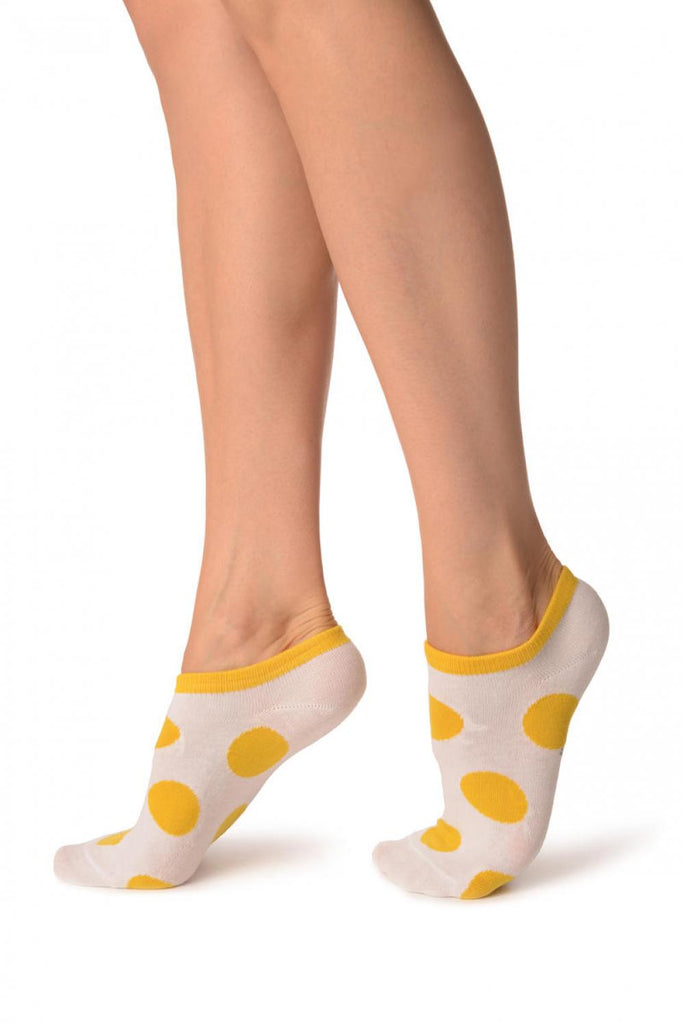 Liss Kiss White With Large Yellow Polka Dot Footies Socks - Footsies Socks
