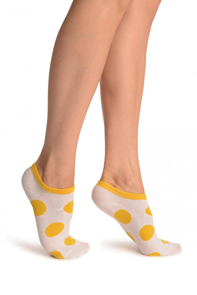 liss kiss White With Large Yellow Polka Dot Footies Socks - Footsies Socks