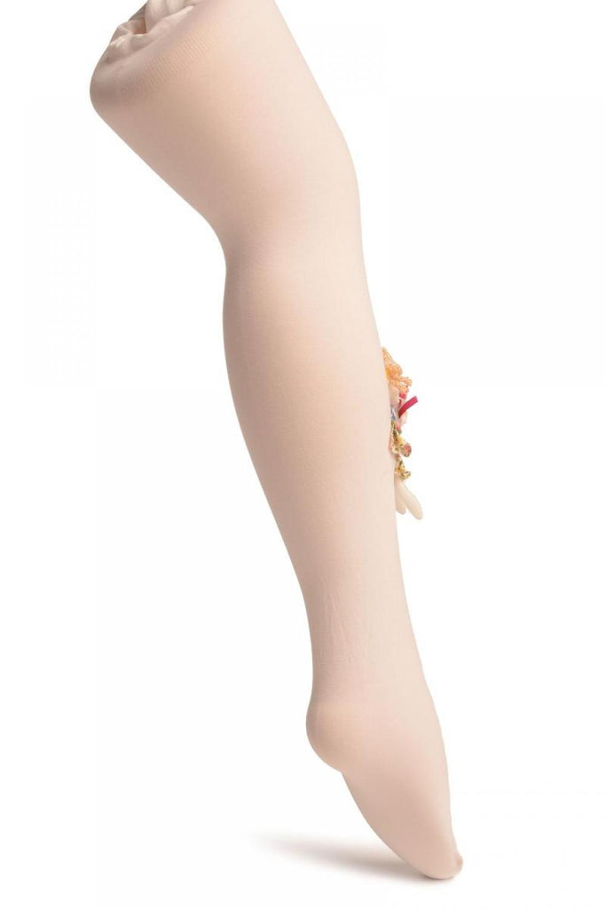 Liss Kiss White With Little Doll Applique - Girls Tights - Kids Tights