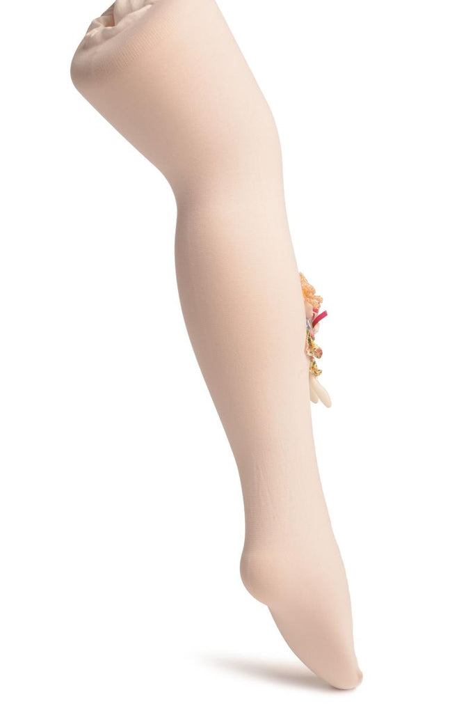 Liss Kiss White With Little Doll Applique - Girls Tights - Kids Tights