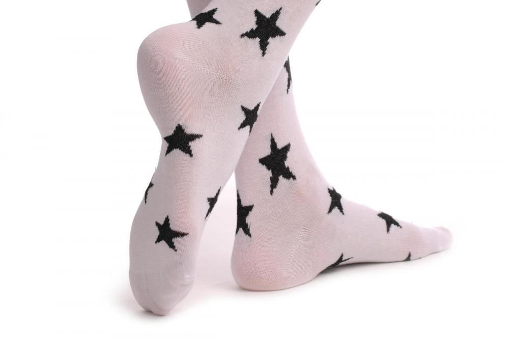 Liss Kiss White With Medium Black Starts - Over The Knee Socks