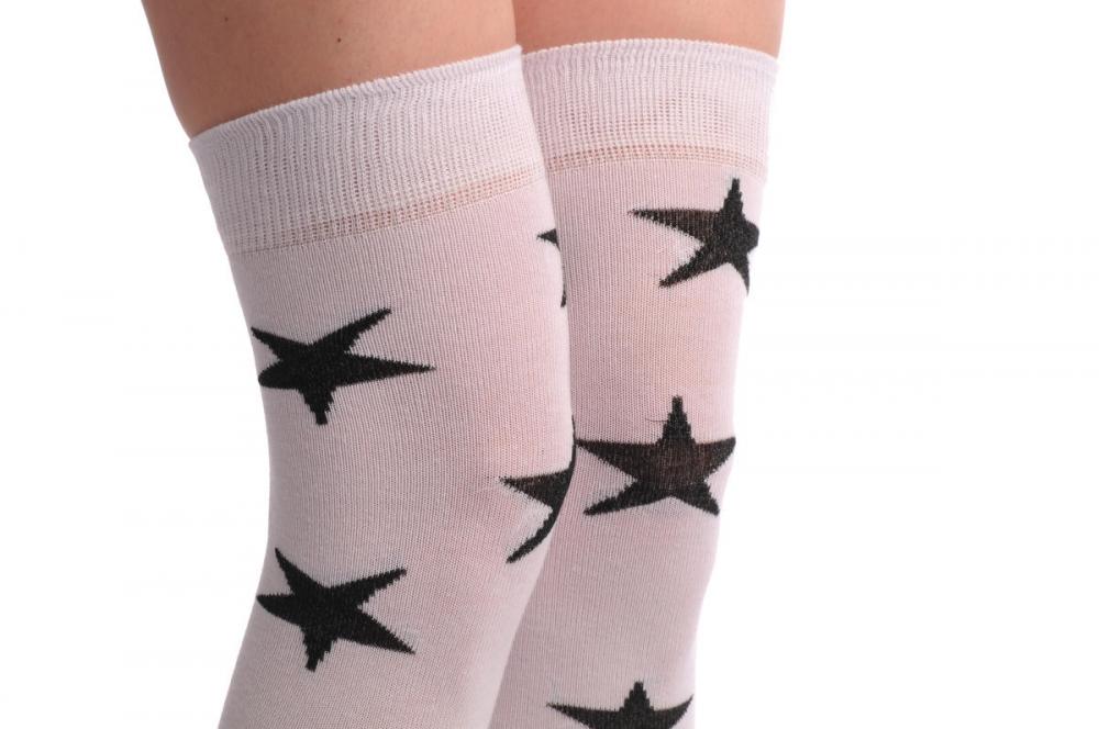Liss Kiss White With Medium Black Starts - Over The Knee Socks