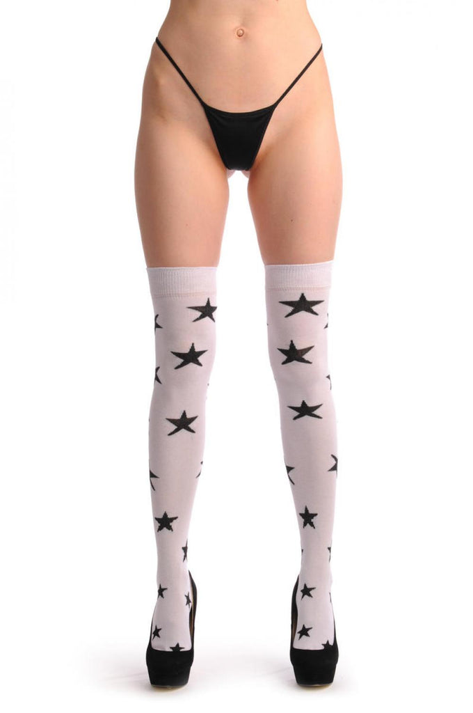 liss kiss White With Medium Black Starts - Over The Knee Socks