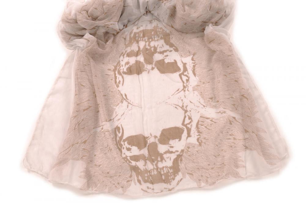 Liss Kiss White With Mocha Skull & Raven Wings Unisex Scarf & Beach Sarong - Scarf